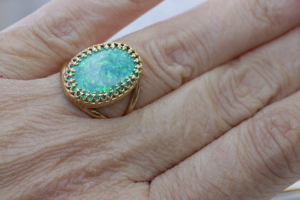 GREEN OPAL RING, Opal Gold Ring, Gemstone ring, October Birthstone, Opal Emerald lawn Gold Filled Ring, Fire Opal jewelry, Opal Big Ring