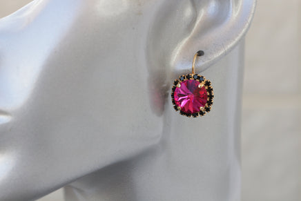 FUCHSIA BLACK EARRINGS, Hot Pink Dangle Earrings, Rebeka Dark Pink Earrings, Sister Earrings Gift, Wedding Fuchsia, Bridesmaid Earrings