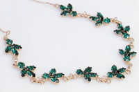 EMERALD NECKLACE, Bridal Emerald Necklace, Dark Green Cluster Necklace, Rebeka Necklace, Leaves Green Necklace, Wedding Emerald Jewelry