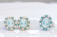 CAMEO EARRINGS, BRIDESMAID Blue White Cameo Stud Earring Set, Blue Cameo earrings, Antique Cameo Jewelry, Rebeka Earrings,Vintage Looking