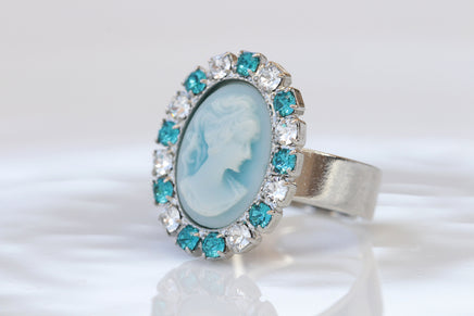 CAMEO Delicate Ring, BRIDESMAID Blue White Cameo Ring, Blue Cameo Adjustable Ring, Antique Cameo Jewelry, Rebeka Rings, Vintage Style