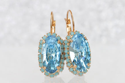 AQUAMARINE Turquoise EARRINGS, Light Blue Topaz Bridal Earrings, Gold Blue Earrings, Long Drop Earrings, Rebeka Casual Jewelry,Girlfriend