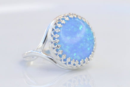 BLUE OPAL Silver Sterling RING, Fire Opal Ring, Gemstone ring, October Birthstone, Opal 925 Ring, Circle Statement Opal Ring, Opal Big Ring