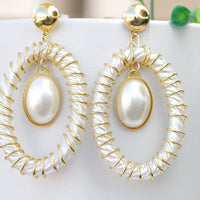PEARL GOLD EARRINGS, Ivory Pearl Wedding Earrings, Bridal Pearl Dangle Long Earrings, Wire Pearl Earrings, Bridal Statement Chandeliers Gift