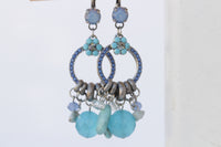 TURQUOISE BOHO EARRINGS, Raw Beaded Earrings, Turquoise earrings Silver, Woman Dangle earrings, Bohemian jewelry, gifts for Mom, Gypsy Hoops