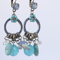 TURQUOISE BOHO EARRINGS, Raw Beaded Earrings, Turquoise earrings Silver, Woman Dangle earrings, Bohemian jewelry, gifts for Mom, Gypsy Hoops
