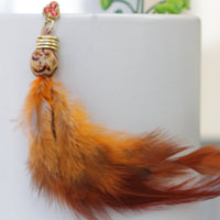 REAL Feather Earring, Tribal Festival Earrings, Orange Feather Earrings, Boho Rebeka Earrings, Statement One Side Earrings,Hippie Earring