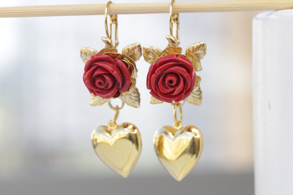 Buy The Red Tassel Earrings with Gold and Crystal Flower Charm | JaeBee