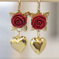 RUBY Red FLOWERS EARRINGS, Heart Shaped Earrings, Coral Bridal Earrings, Red Coral Earrings, Floral Wedding Earrings, Summer Jewelry Gift