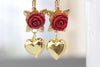RUBY Red FLOWERS EARRINGS, Heart Shaped Earrings, Coral Bridal Earrings, Red Coral Earrings, Floral Wedding Earrings, Summer Jewelry Gift