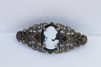 CAMEO HAIR BARRETTE, Lace Vintage Cameo Hair Barrette, Long Hair Clip Barrette, Daily French Barrette, Ornamente Black Cameo Barrette Gift