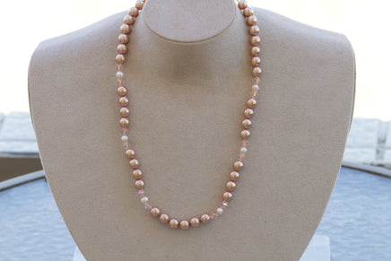 BEADED PEARL NECKLACE, Peach Bridal Necklace, Blush Beads Necklace, Rose Gold Classic Necklace ,Rebeka Wedding Necklace, Gift For Woman