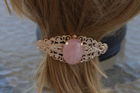 ROSE QUARTZ  BARRETTE, Lace Vintage Hair Barrette,Chunky Hair Clip Barrette, Rose Gold French Barrette, Filigree Barrette Gift,Pink Gemstone