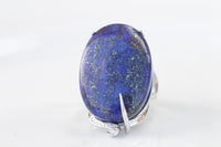 Lapis Silver ring, Natural Blue Lapis Ring,September Birthstone for Her, Lapis Lazuli Ring,Oval Large Stone Ring,Genuine Lapis Gemstone Ring