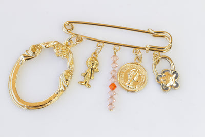 GOLD BABY CARRIAGE Pin, Coin Charm, Charms Dangles Brooch, Orange  Pin, Gold Dangling Baby Carriage Pin, Baby Shower Gift, New Mother Gift