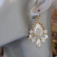 IVORY PEARL Bridal EARRINGS, Dangle Cluster Earrings, Bridal Opal Jewelry, Pearl Jewelry For Brides, Large Dangle Earrings,Rebeka Earring