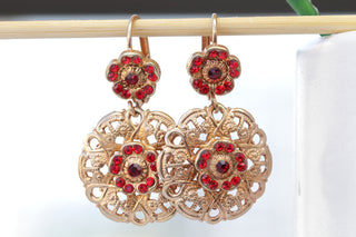 RED Rose Gold EARRINGS, Red Ruby Bridal Earrings, Woman Sexy Jewelry, Ruby Red  Drop And Dangle Leverback Earrings, Rebeka Earrings, Wife