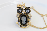 OWL NECKLACE, Owl Cameo Necklace, Owl Evil Eye Pendant, Unique Jewelry Gift, Owl Charm Necklace, Handmade Animal Jewelry Gift, Bird Necklace