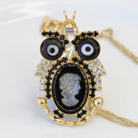OWL NECKLACE, Owl Cameo Necklace, Owl Evil Eye Pendant, Unique Jewelry Gift, Owl Charm Necklace, Handmade Animal Jewelry Gift, Bird Necklace