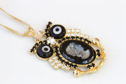 OWL NECKLACE, Owl Cameo Necklace, Owl Evil Eye Pendant, Unique Jewelry Gift, Owl Charm Necklace, Handmade Animal Jewelry Gift, Bird Necklace