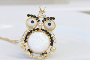 OWL NECKLACE, Owl White Opal Necklace, Owl Crystals Pendant, Unique Jewelry Gift, Cute Charm Necklace, Handmade Animal Jewelry,Bird Necklace