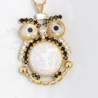 OWL NECKLACE, Owl White Opal Necklace, Owl Crystals Pendant, Unique Jewelry Gift, Cute Charm Necklace, Handmade Animal Jewelry,Bird Necklace