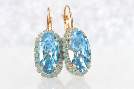 AQUAMARINE Turquoise EARRINGS, Light Blue Topaz Bridal Earrings, Gold Blue Earrings, Long Drop Earrings, Rebeka Casual Jewelry,Girlfriend