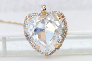 CLEAR Crystal HEART NECKLACE, Valentine's Day Gift for Wife,Statement Rebeka Necklace,Heart Shaped Necklace,Anniversary Wedding Necklace