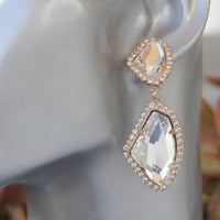CRYSTAL CHANDELIER earrings, Rose Gold Earrings, Asymmetric Rebeka Earrings, Unique Bridal earrings, Bride earrings, Long Pave earrings