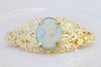 Blue CAMEO HAIR BARRETTE, Filigree Vintage Cameo Hair Barrette, Hair Clip Barrette, Bridal French Barrette, Statement Cameo Barrette Gift