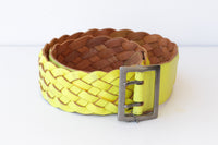 BRAIDED YELLOW Leather Belt, Woven Belt, Large Waist Belt, Chunky Leather Belt, Belt Buckles Women, Leather Belt For Jeans, Boho Yellow Belt