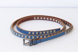 Leather belt, Metal Studs Leather belt, Blue Navy leather belt, Thin leather belt for women, Skinny Red leather belt, Narrow leather belt