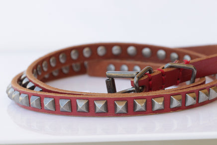 Leather belt, Metal Studs Leather belt, Blue Navy leather belt, Thin leather belt for women, Skinny Red leather belt, Narrow leather belt