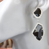 BLACK CHANDELIER earrings, Silver Black Earrings, Asymmetric  Earring Gift, Unique Evening earrings, Bride  Formal Unusual Earrings