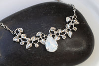 OPAL LEAF NECKLACE, Rebeka Necklace, White Bridal Necklace, Bridal Silver and White Milk Necklace, Wedding Jewelry For Brides, Unique