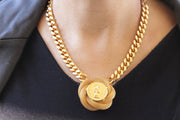 COIN NECKLACE, Miami Cuban Necklace, Gourmet Chunky Necklace, Gold Coin Necklace, Elizabeth Coin Big Pendant, Gold Chunky Gold Curb Choker