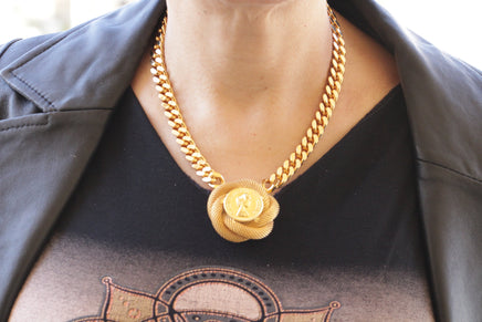 COIN NECKLACE, Miami Cuban Necklace, Gourmet Chunky Necklace, Gold Coin Necklace, Elizabeth Coin Big Pendant, Gold Chunky Gold Curb Choker