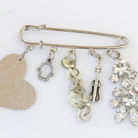 HAMSA BABY CARRIAGE Pin, Heart Shaped Charm, Dangles Charms Brooch to Baby Carriage, Silver Violin  Carriage Safe Pin, Mother Gift