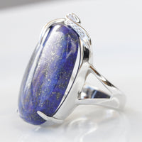 Lapis Silver ring, Natural Blue Lapis Ring,September Birthstone for Her, Lapis Lazuli Ring,Oval Large Stone Ring,Genuine Lapis Gemstone Ring