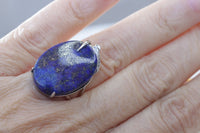 Lapis Silver ring, Natural Blue Lapis Ring,September Birthstone for Her, Lapis Lazuli Ring,Oval Large Stone Ring,Genuine Lapis Gemstone Ring