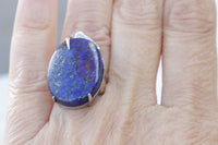 Lapis Silver ring, Natural Blue Lapis Ring,September Birthstone for Her, Lapis Lazuli Ring,Oval Large Stone Ring,Genuine Lapis Gemstone Ring