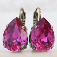 FUCHSIA earrings, Bridesmaid Dark Hot Pink Earrings, Vintage Looking Drop Earrings, Teardrop Earring, Rebeka Wedding Jewelry, Sister Gift