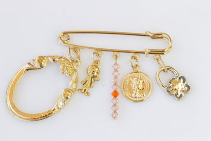 GOLD BABY CARRIAGE Pin, Coin Charm, Charms Dangles Brooch, Orange  Pin, Gold Dangling Baby Carriage Pin, Baby Shower Gift, New Mother Gift