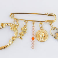 GOLD BABY CARRIAGE Pin, Coin Charm, Charms Dangles Brooch, Orange  Pin, Gold Dangling Baby Carriage Pin, Baby Shower Gift, New Mother Gift