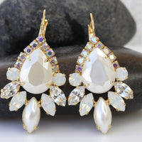 IVORY PEARL Bridal EARRINGS, Dangle Cluster Earrings, Bridal Opal Jewelry, Pearl Jewelry For Brides, Large Dangle Earrings,Rebeka Earring
