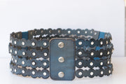 Waist Blue belt, BLUE JEANS Belt, Leather Studs Belt, Women&#39;s Belt, Women Leather Belt, Waist Chunky Belt, Thick Crystals Belt, Stretch Belt