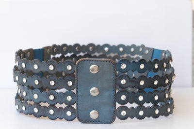 Waist Blue belt, BLUE JEANS Belt, Leather Studs Belt, Women's Belt, Women Leather Belt, Waist Chunky Belt, Thick Crystals Belt, Stretch Belt
