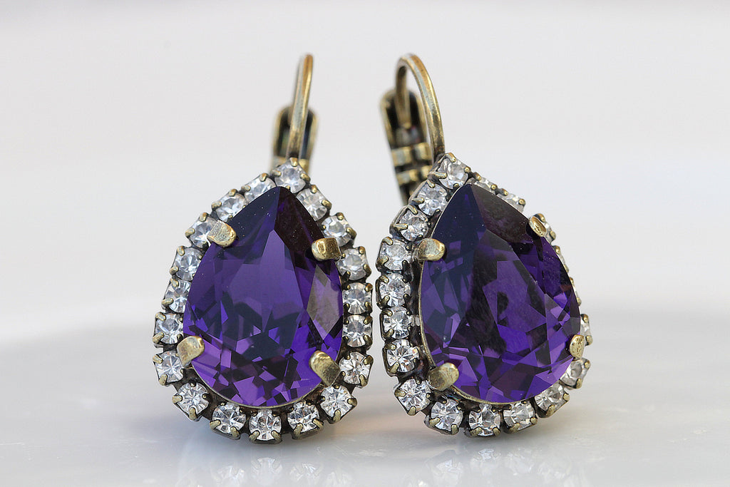 CWWZircons Bright Round Dark Purple Cubic Zirconia Stone Fine Large Long  Dangle Wedding Bridal Earrings for Women CZ133
