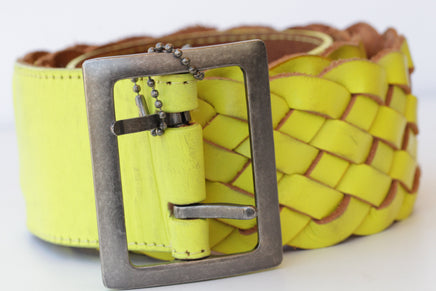 BRAIDED YELLOW Leather Belt, Woven Belt, Large Waist Belt, Chunky Leather Belt, Belt Buckles Women, Leather Belt For Jeans, Boho Yellow Belt