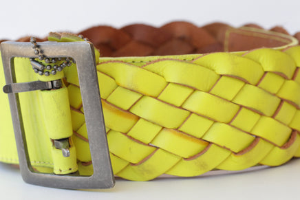 BRAIDED YELLOW Leather Belt, Woven Belt, Large Waist Belt, Chunky Leather Belt, Belt Buckles Women, Leather Belt For Jeans, Boho Yellow Belt